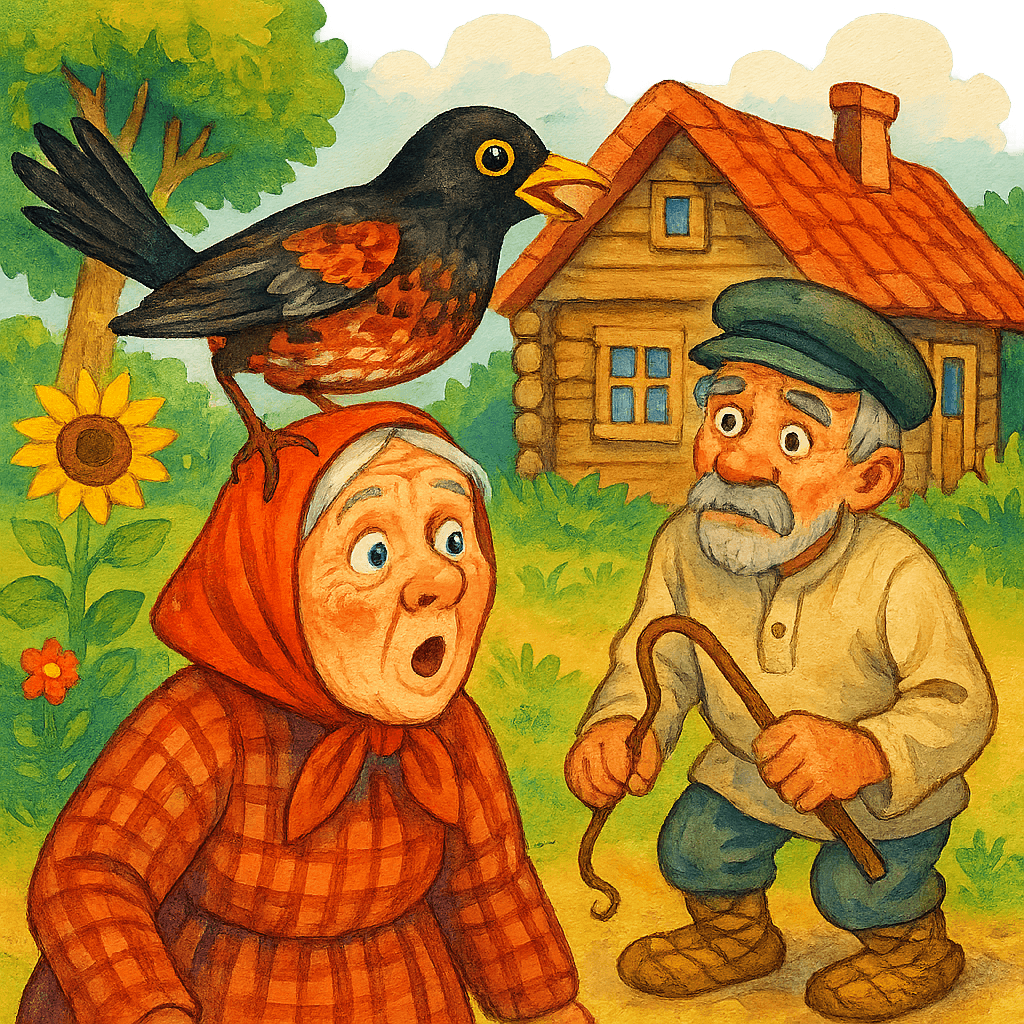 Старуха и старик в деревне